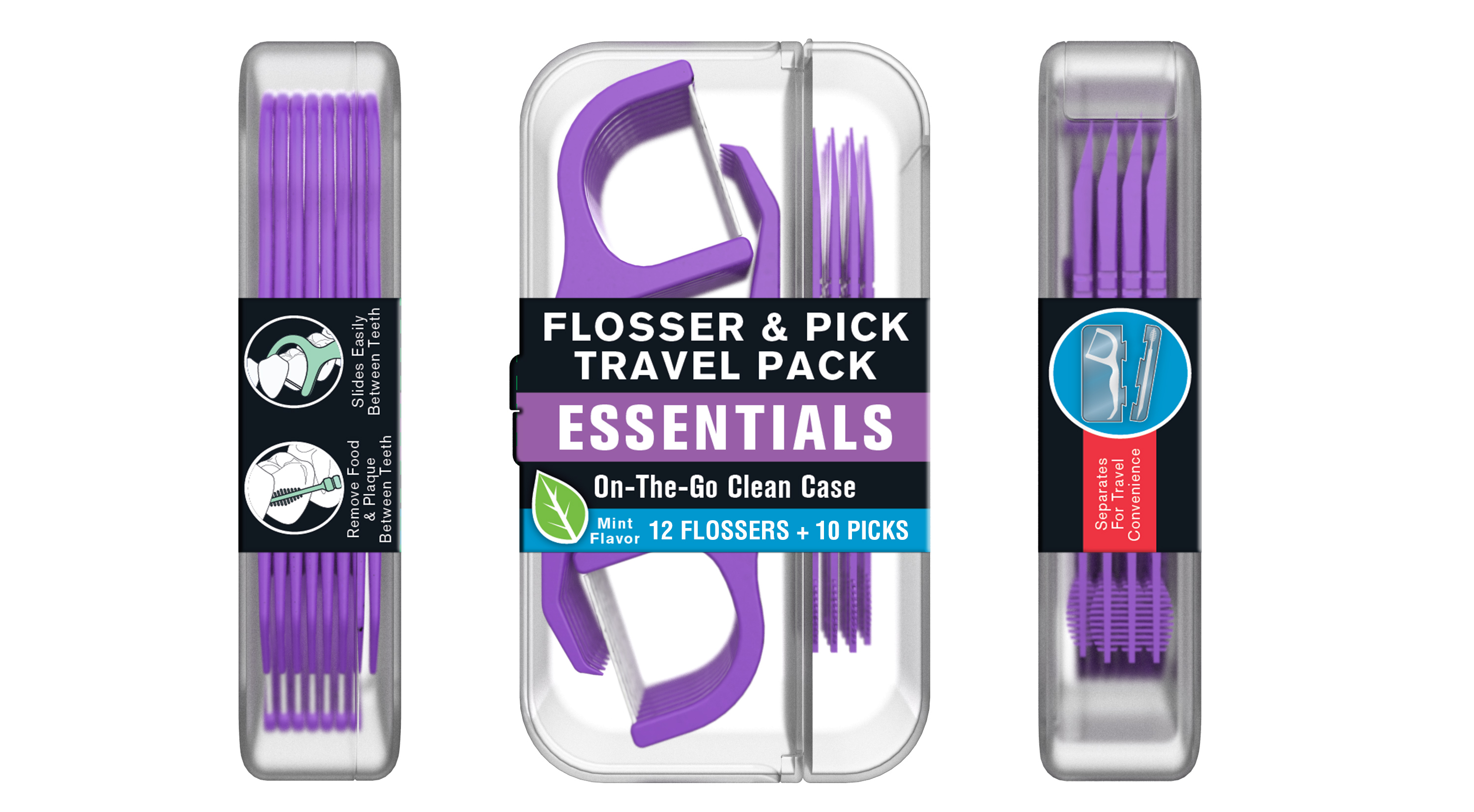 Reach Flossers and Floss Picks Travel Pack, Mint Flavor, on-the-go Clean Case, 12 Flossers, 10 Picks Reach