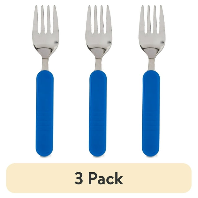 (3 pack) Parent's Choice Toddler Fork and Spoon Set Silver Stainless Steel with Blue Plastic Handle Parent's Choice