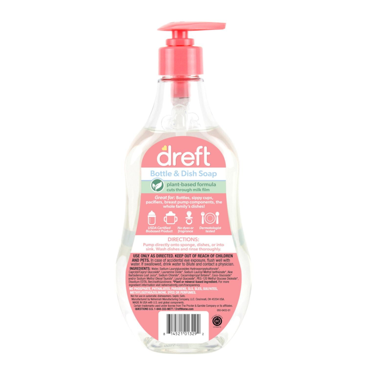 (2 pack) Dreft Plant-Based Liquid Dish Soap and Dishwashing Detergent for Baby Bottle, Fragrance Free Baby Essentials, 18 fl oz Dreft