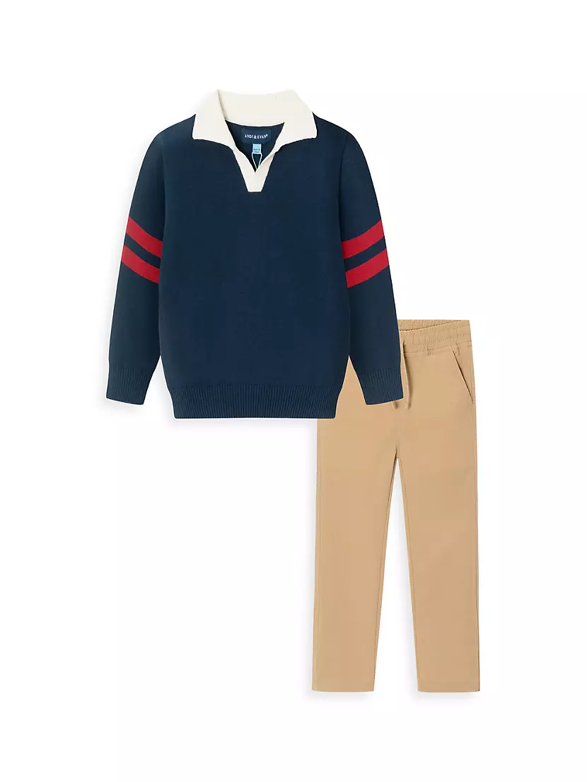 Детский  Комплект Одежды Andy & Evan 2-Пiece Collared Striped Sweater & Twill Pants Set Andy & Evan