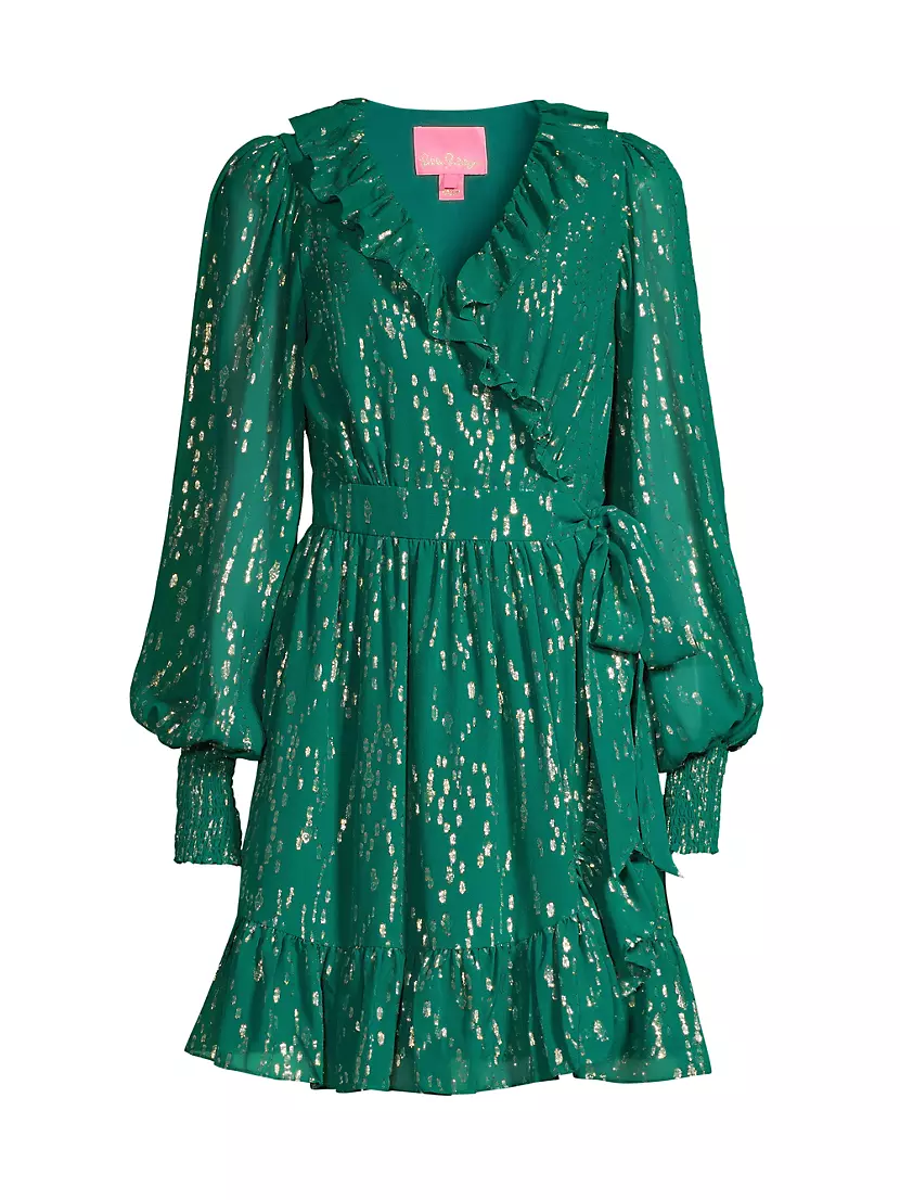 Женское Повседневное Платье Lilly Pulitzer Birdy Metallic Clip-Dot Ruffle Lilly Pulitzer