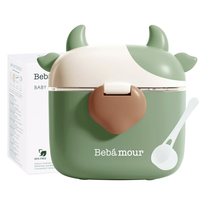 Bebamour Dispensador de Fórmula para Bebés, Leche en Polvo Portátil sin BPA y Recipiente de Almacenamiento de Refrigerios de Frutas con Cuchara y Nivelador para Viajes, 450 Ml, Verde Bebamour