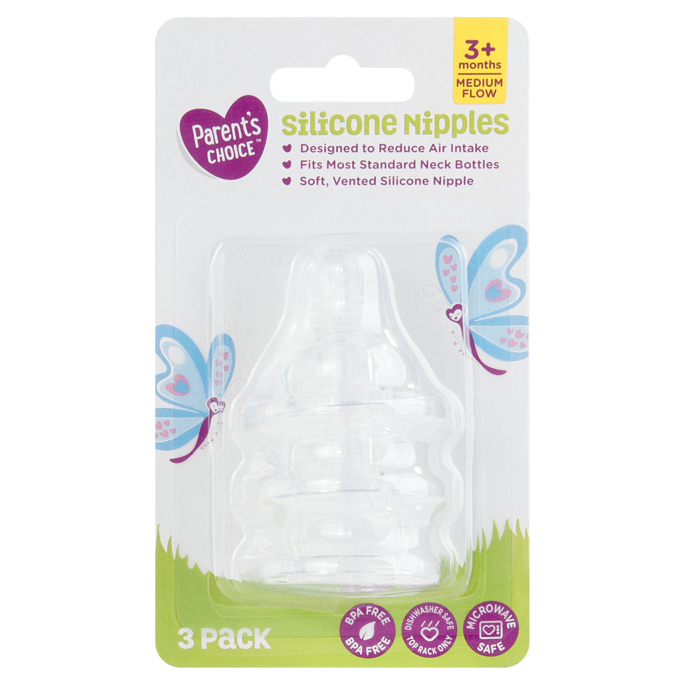 Parent's Choice Medium Flow Bottle Nipples, 3 ct Parent's Choice