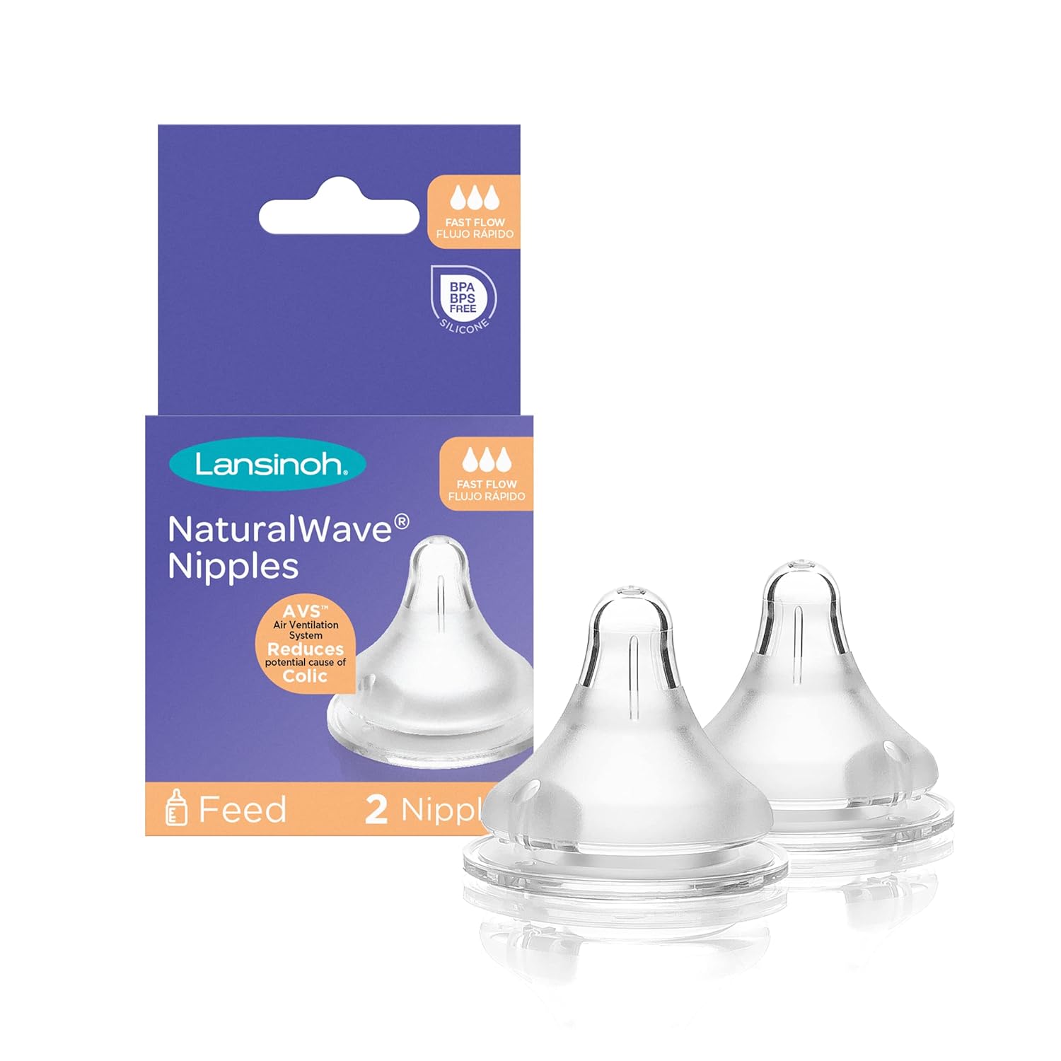 Lansinoh NaturalWave Baby Bottle Nipples, Fast Flow, 2 Count Lansinoh