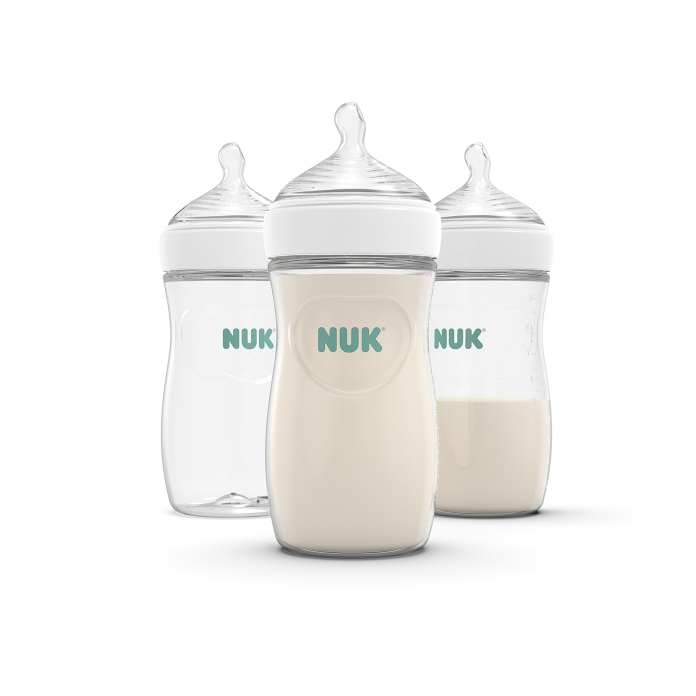 NUK Simply Natural Bottles, 1+ Months, Medium Flow, 9 oz, Clear, 3 Pack NUK