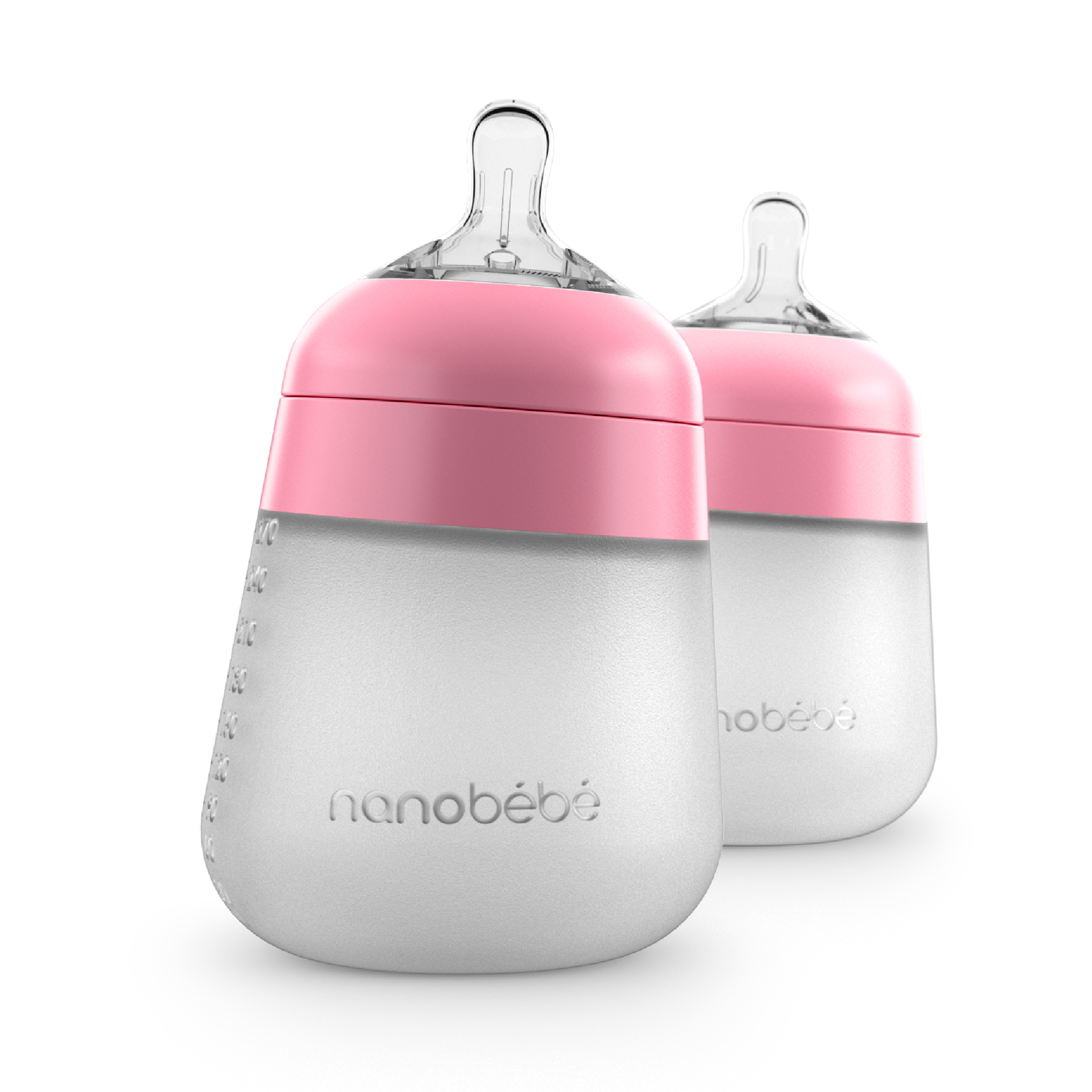 Nanobebe Anti-Colic Flexy Silicone Baby Bottles | Pink, 9 oz, 2 Pack Nanobebe