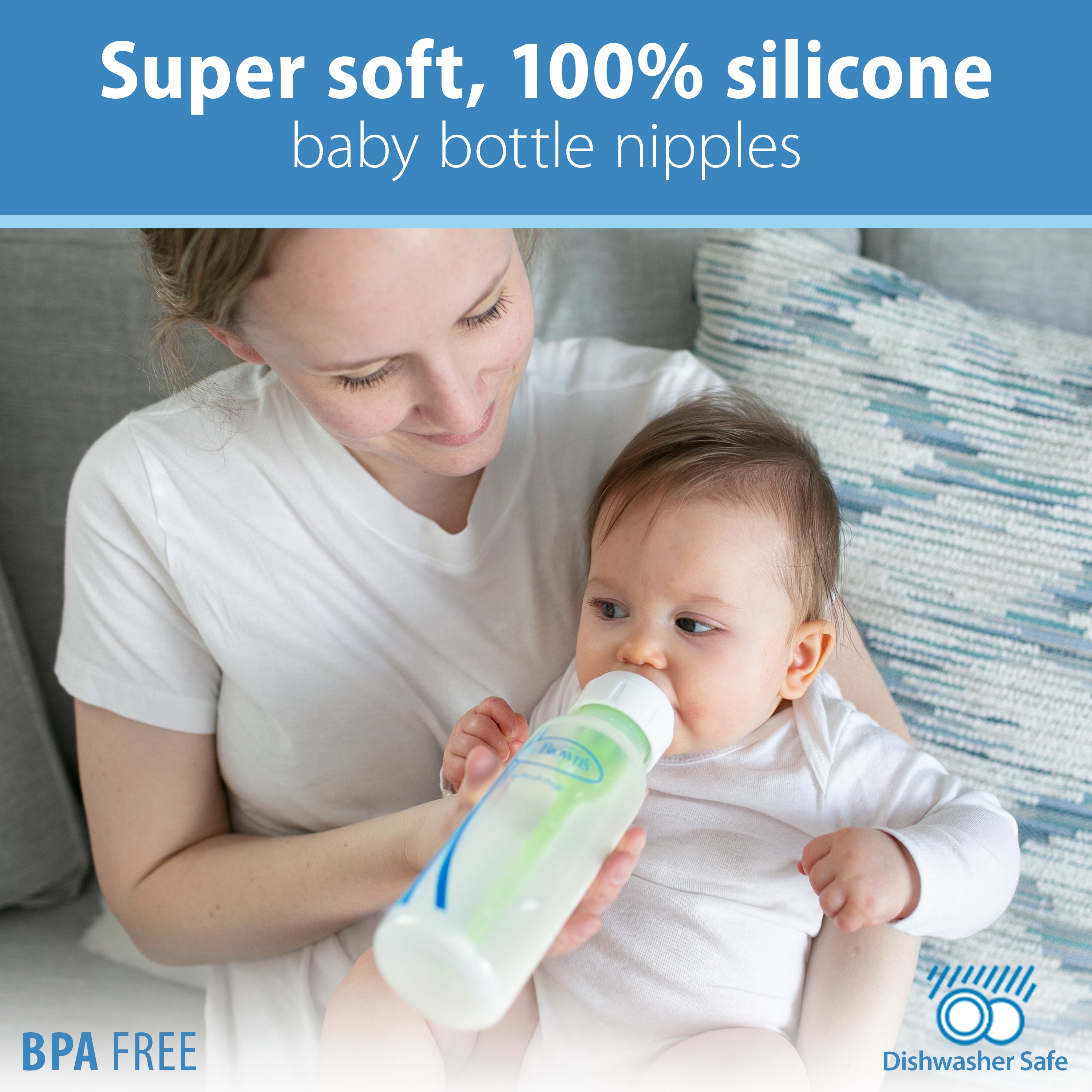 Dr. Brown's Natural Flow Level 1, Narrow Baby Bottle Nipple, Slow Flow, 0m+, 100% Silicone, 6 Pack Dr. Brown's