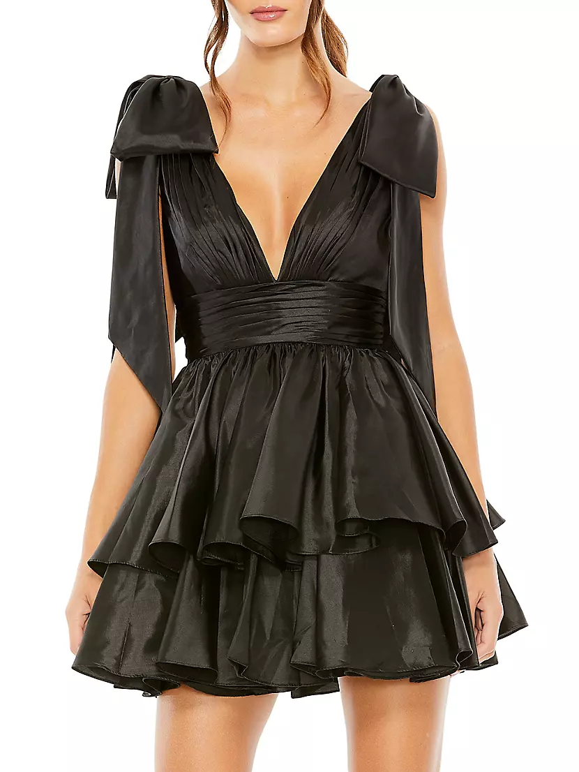 Женское Вечернее Платье MAC DUGGAL Bow-Shoulder Ruffled Minidress MAC DUGGAL