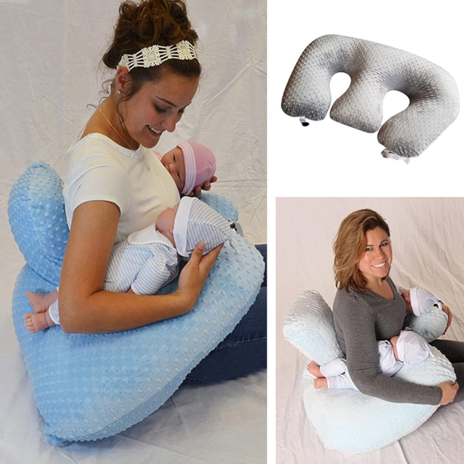 KissDate Twin Multi functional Nursing Pillow, Maternal Breastfeeding Pillow, Machine Washable Cotton Pillow, Grey KissDate