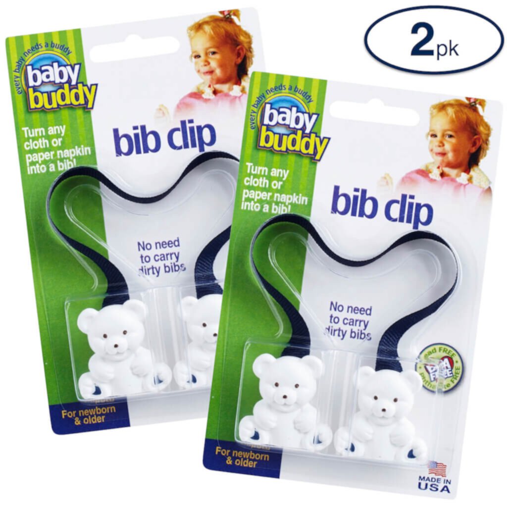 Baby El Clip para Babero de Bebé Buddy Convierte Cualquier Paño, Toalla O Servilleta de Papel en Baberos Desechables Instantáneos Buenos para Viajar, Azul Marino, Paquete de 2 Baby Buddy