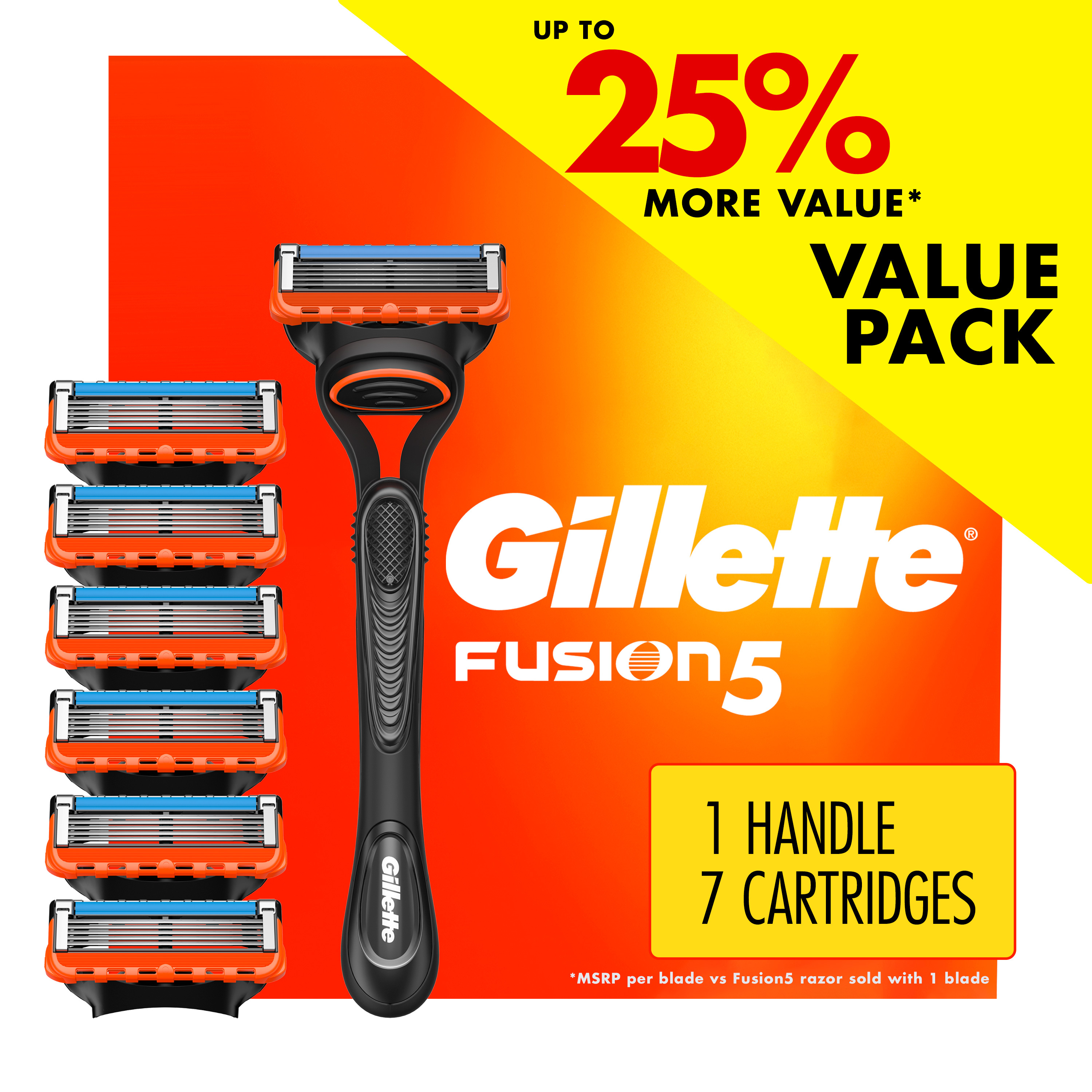 Gillette Fusion5 Manual Razor for Men, Handle + 7 Razor Blade Refills, Gray Gillette