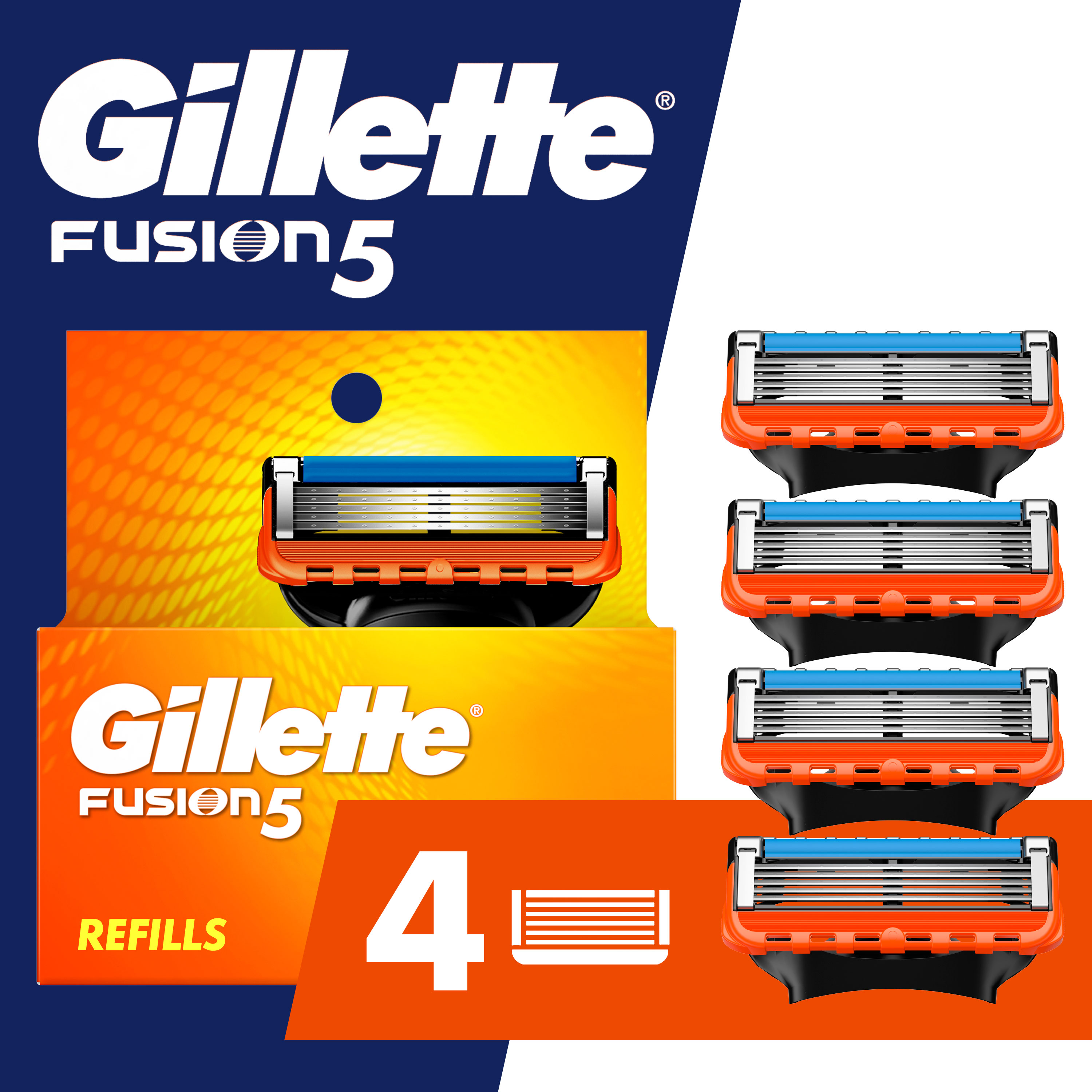 Gillette Fusion5 Razor Refills for Men, 4 Razor Blade Refills Gillette