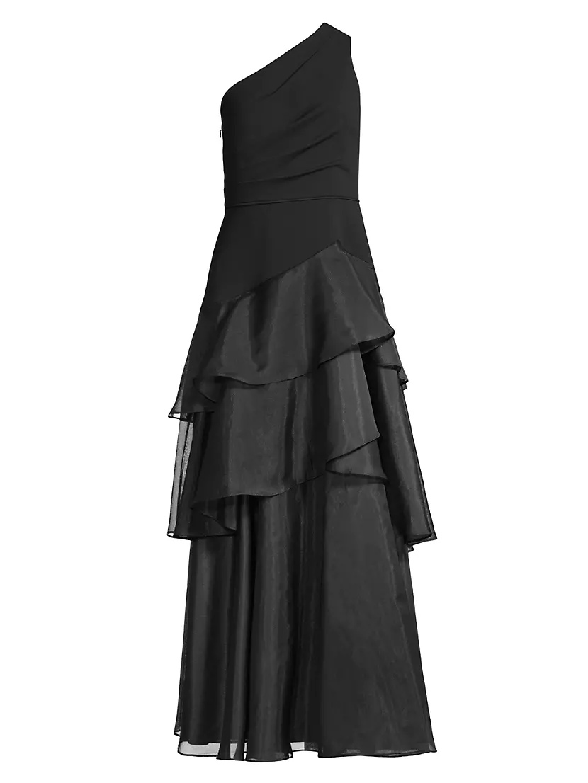 One-Shoulder Tiered Gown Aidan Mattox