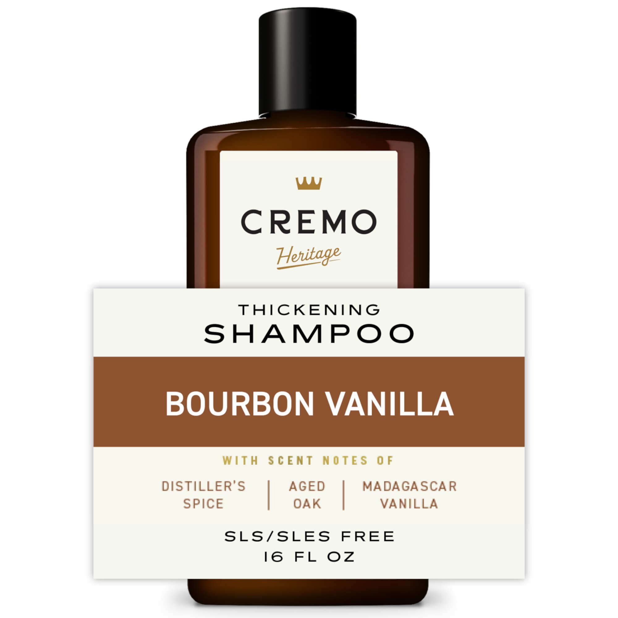 Cremo Thickening Mens Shampoo, Bourbon Vanilla Scent, 16 fl oz, Thickens Mens Hair Cremo