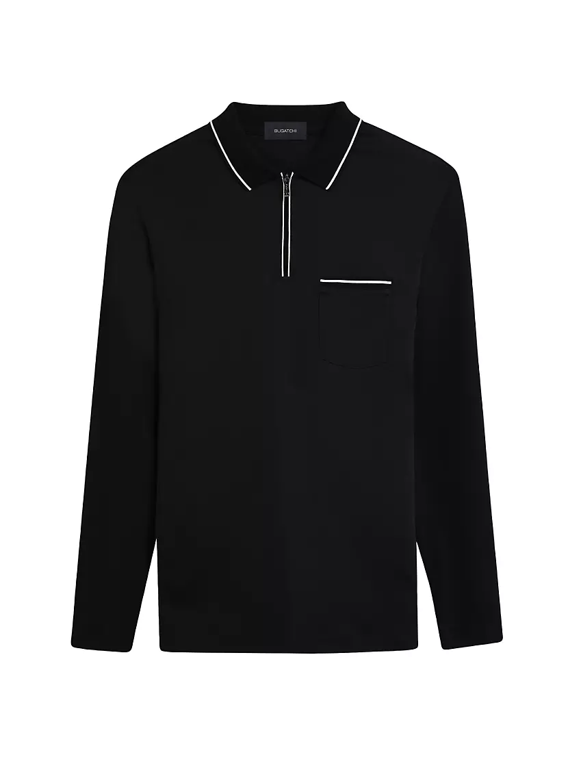 Мужская Поло рубашки BUGATCHI Quarter-Zip Long-Sleeve BUGATCHI