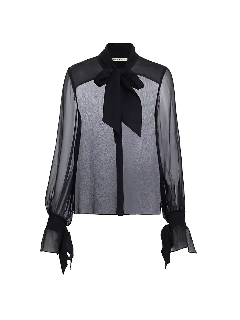 Lloyd Sheer Wrap-Neck Blouse Alice + Olivia