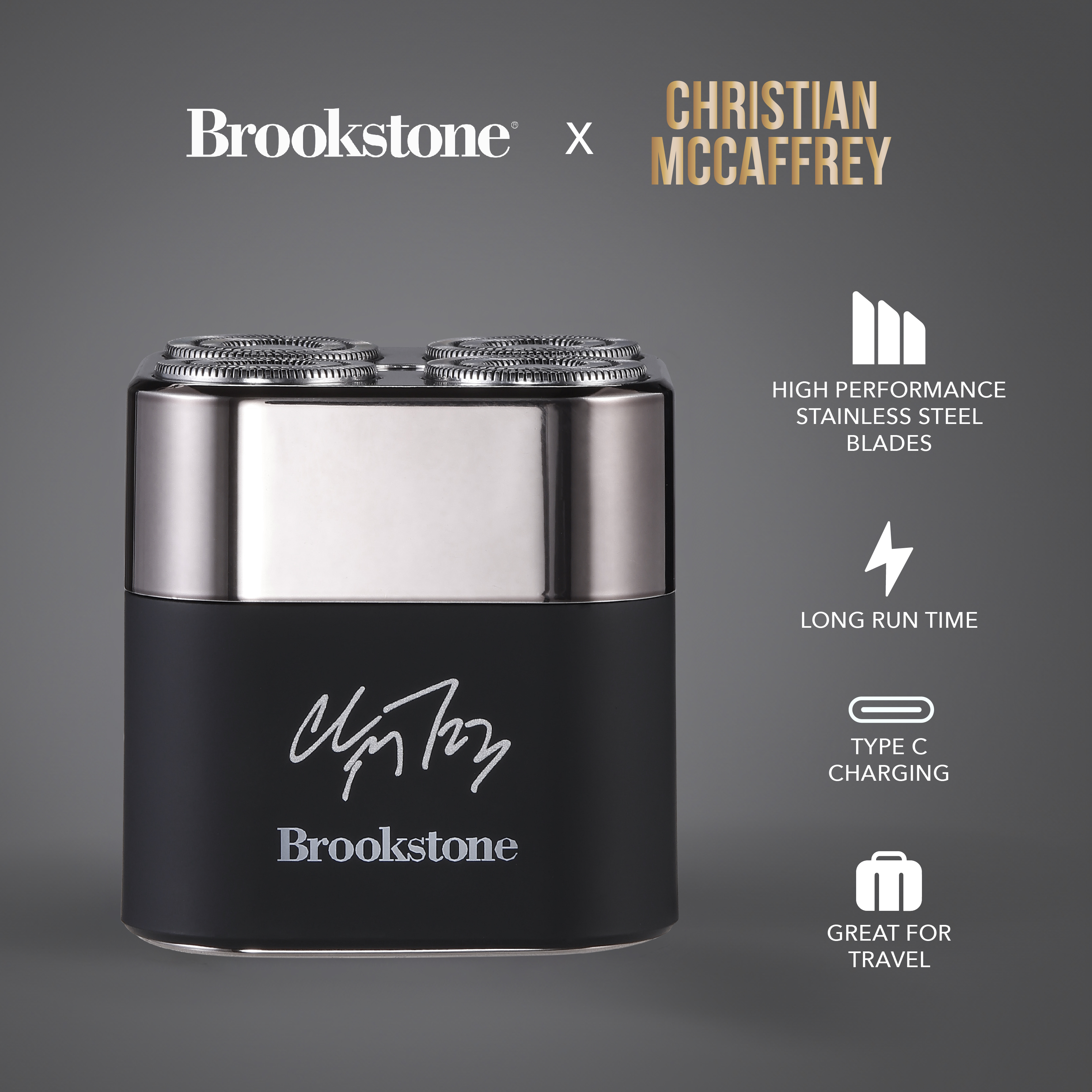 Brookstone Christian McCaffrey Special Edition, 4 Head Cordless Rechargeable Rotary Electric Shaver BROOKSTONE