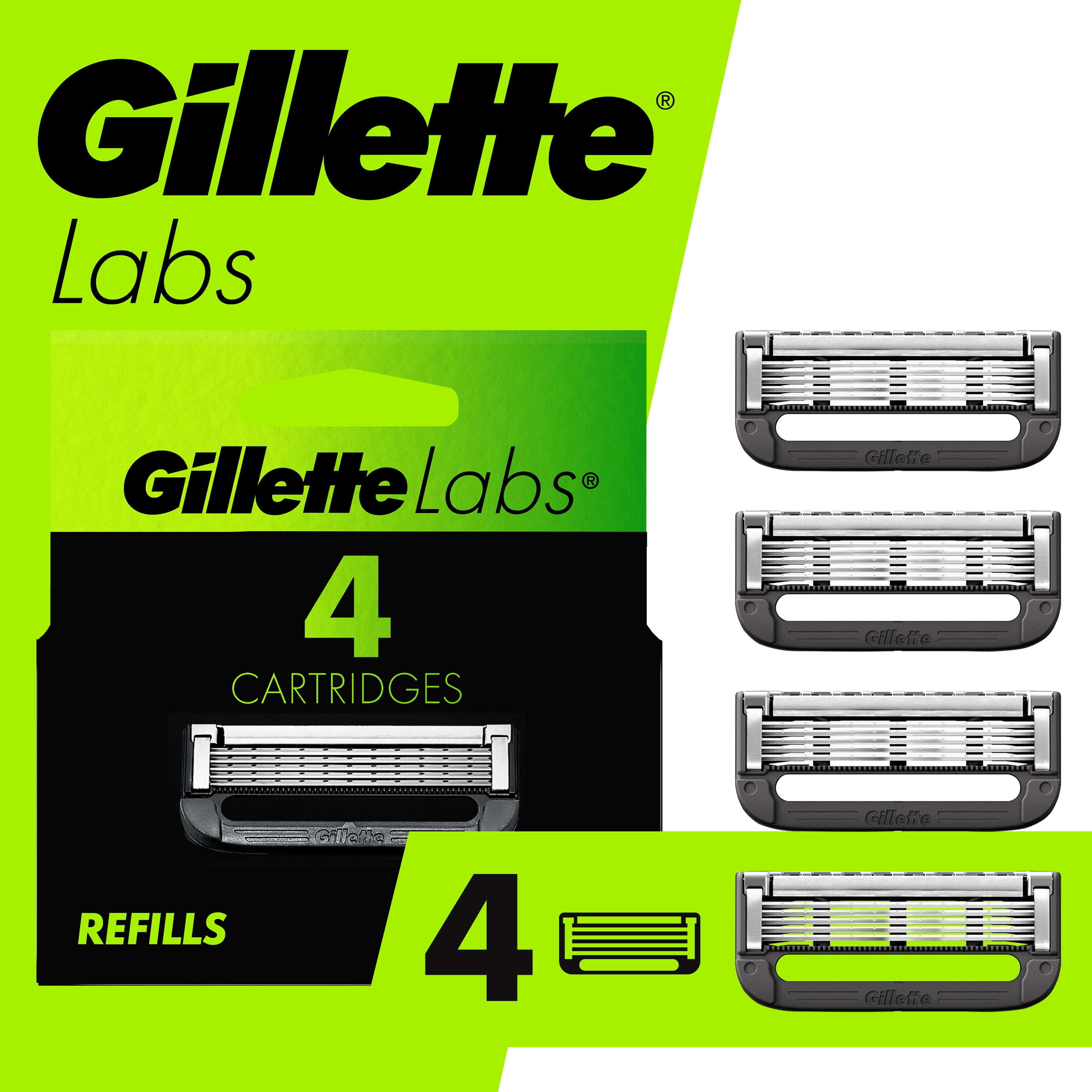 Recambios de Hojas de Afeitar GilletteLabs, Compatibles con GilletteLabs con Barra Exfoliante y Maquinilla Térmica, 4 Recambios Gillette