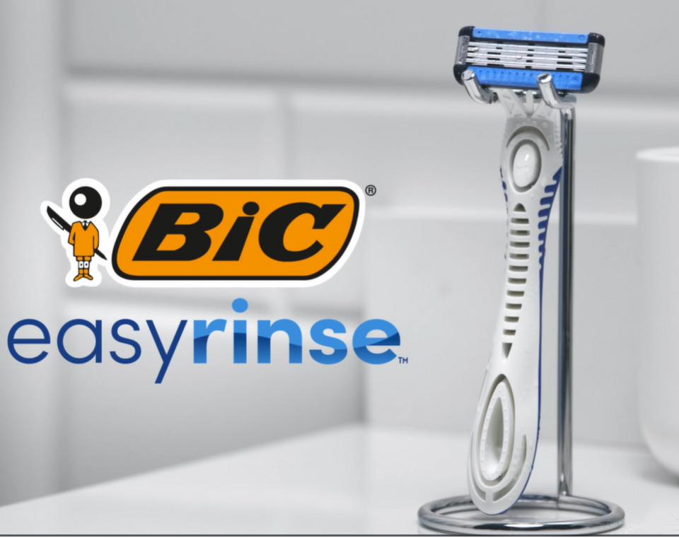 BIC EasyRinse Anti-Clogging Refillable Razors, Men's, 4-Blade, 1 Handle and 3 Refill Cartridges BIC