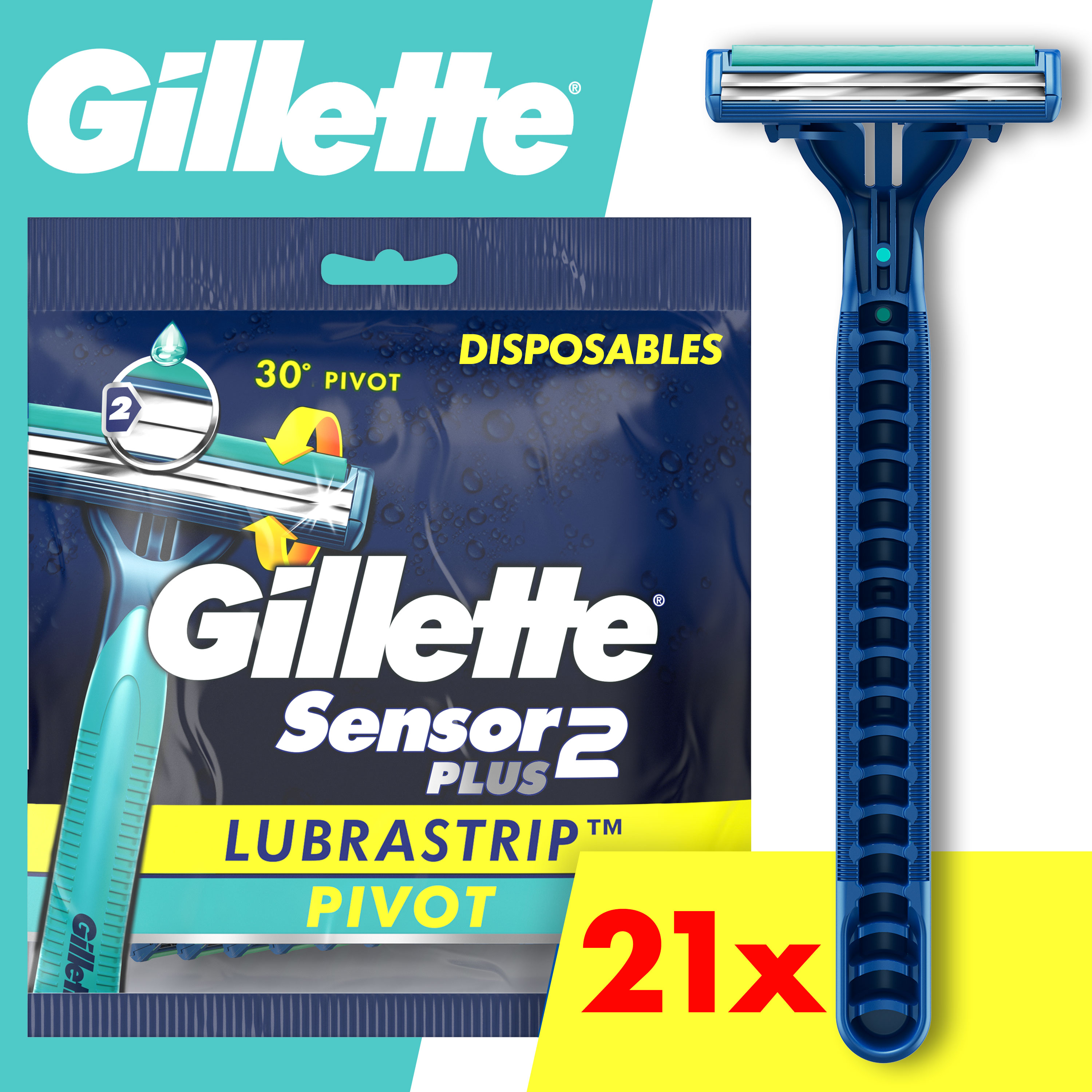 одноразовые бритвы Sensor2 Plus Pivot с 21 бритвой и хромированными лезвиями Gillette