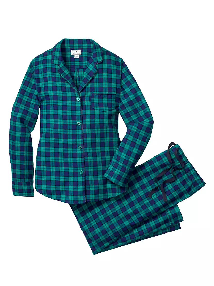 Пижамный комплект Highland Tartan из 100% хлопка с контрастной отделкой и пуговицами Petite Plume