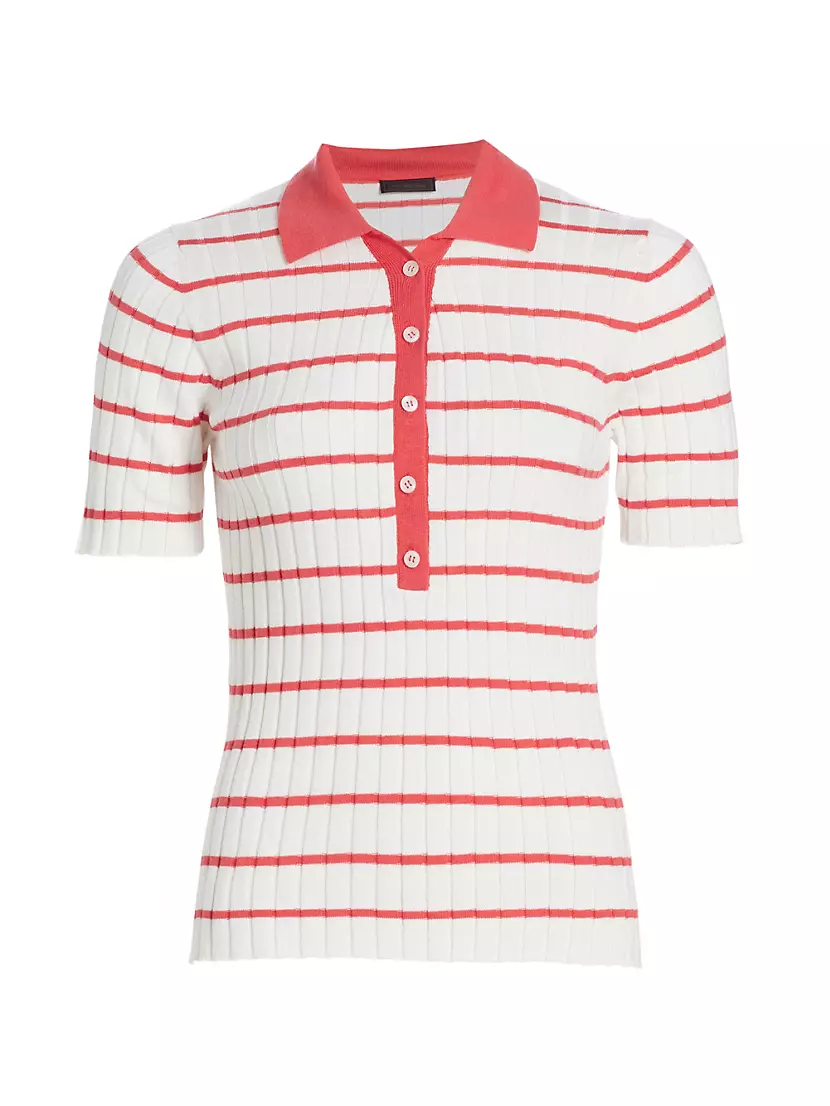 Женская Блузка Saks Fifth Avenue Стрипed Cotton-Blend Knit Polo Shirt Saks Fifth Avenue