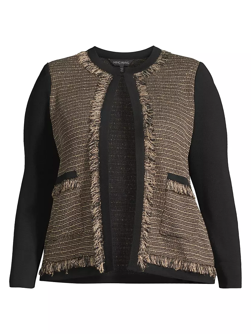 Женский Блейзер Ming Wang Eyelash-Trim Tweed Knit Jacket Ming Wang