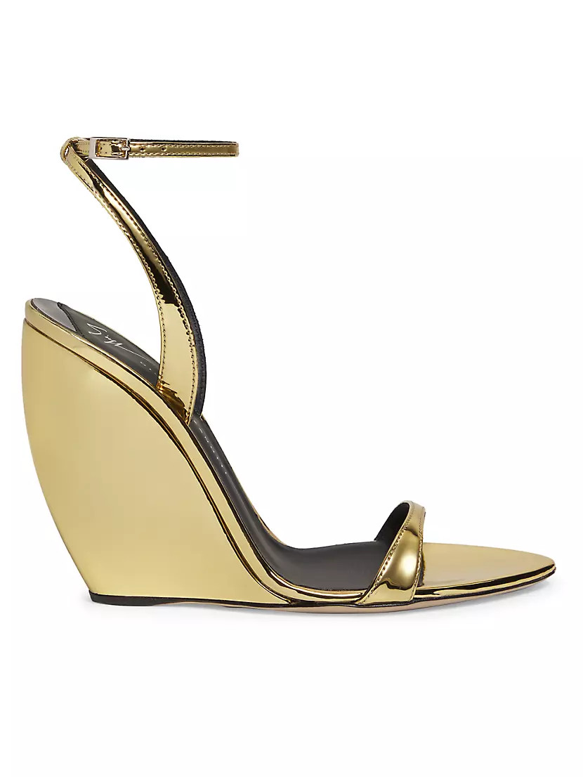 Женские Босоножки на каблуке Giuseppe Zanotti Metallic Patent Leather Wedge Sandals Giuseppe Zanotti