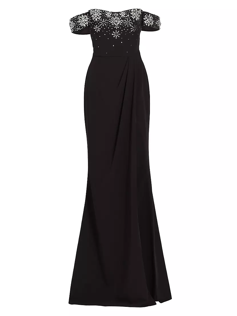 Женское Вечернее Платье Marchesa Notte Beaded Stretch Crepe Off-The-Shoulder Marchesa Notte