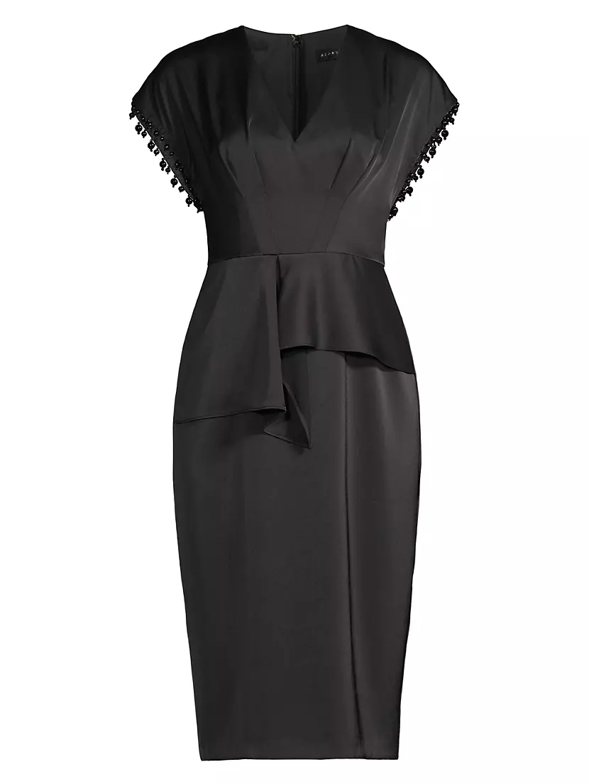 Женское Вечернее Платье Aidan Mattox Satin Beaded-Trim Midi-Dress Aidan Mattox