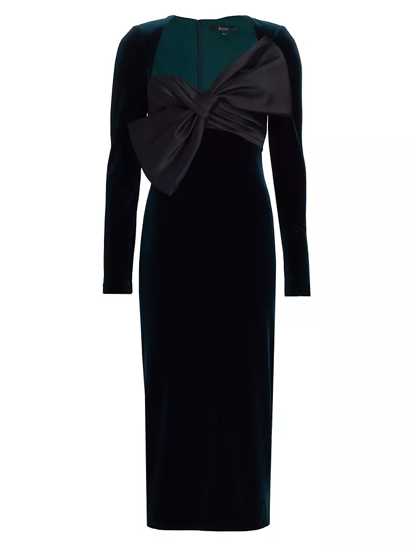 Женское Вечернее Платье Badgley Mischka Velvet Bow Midi-Dress Badgley Mischka