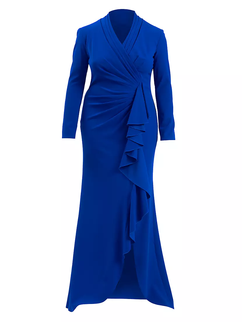 Plus Asymmetic Ruffle Crepe Gown Tadashi Shoji