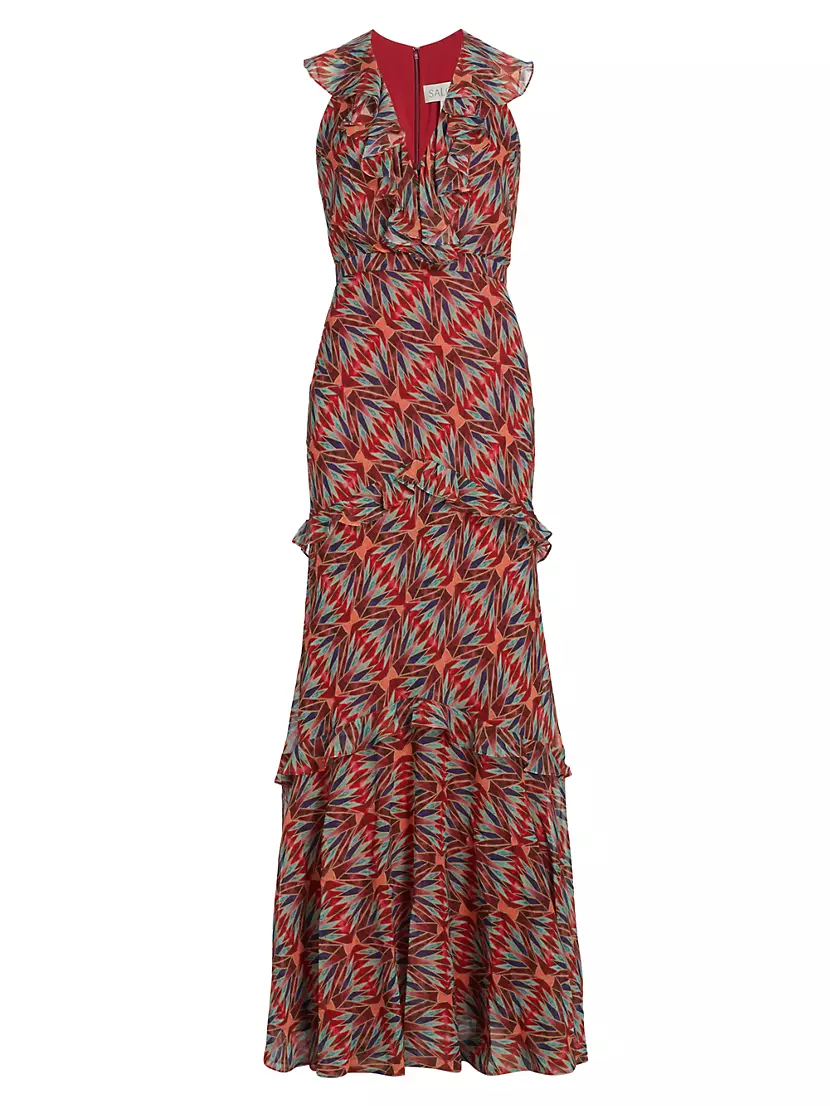 Rita Printed Silk Ruffle Dress SALONI