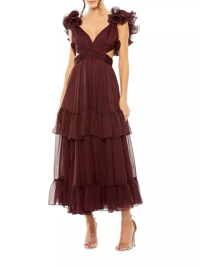 Женское Вечернее платье MAC DUGGAL Ruffle Chiffon Midi-Dress MAC DUGGAL