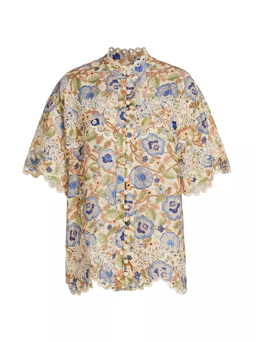 Junie Floral Crochet-Edge Shirt ZIMMERMANN