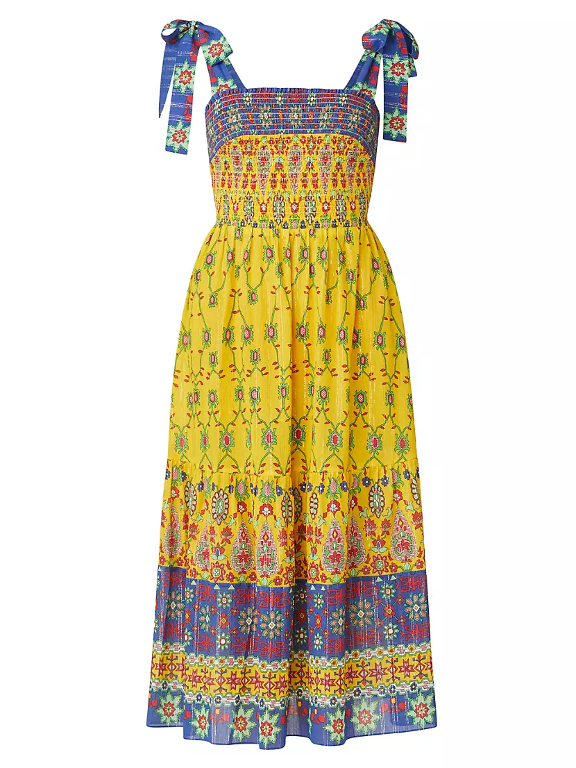 Женское Повседневное Платье Shoshanna Geometric Smocked Midi-Dress Shoshanna