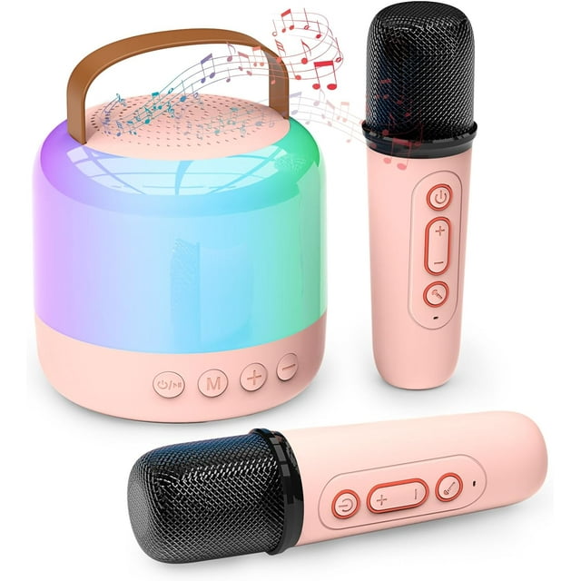 Mini Máquina Karaoke para Niños Adultos, Altavoz bluetooth Portátil con 2 Micrófonos Inalámbricos y Luces LED, Juguetes karaoke Regalos para Niñas Niños 4, 5, 6, 7, 8, 9,10,12+ Años Fiesta de Cumpleaños de Navidad CEDQ