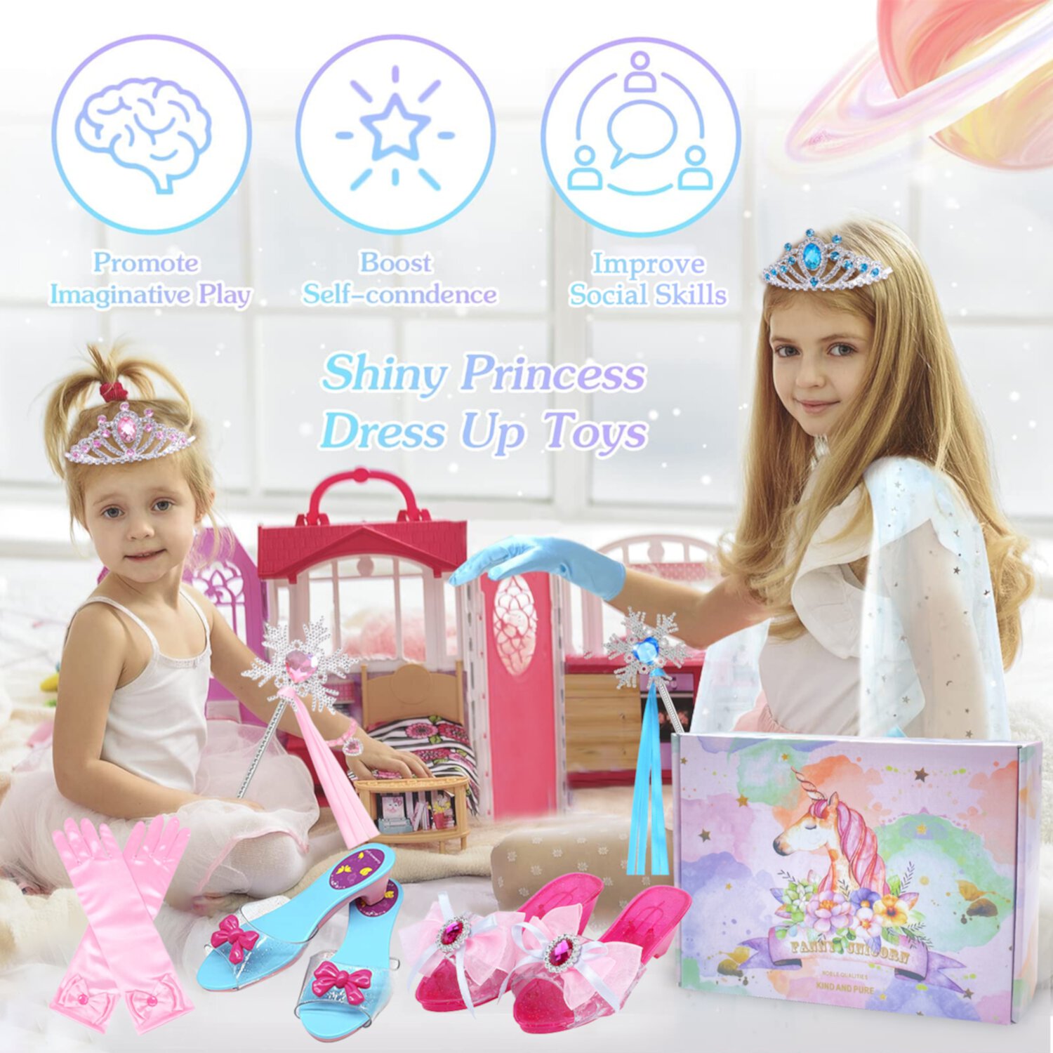 Princess Toys, Princess Dress-Up Shoes, Dress Up Clothes for Little Girls, Kids Dress Up Princess Pretend Play, Princess Toys for 2 3 4 5 6 7 Years Old Girls Suorfoxs