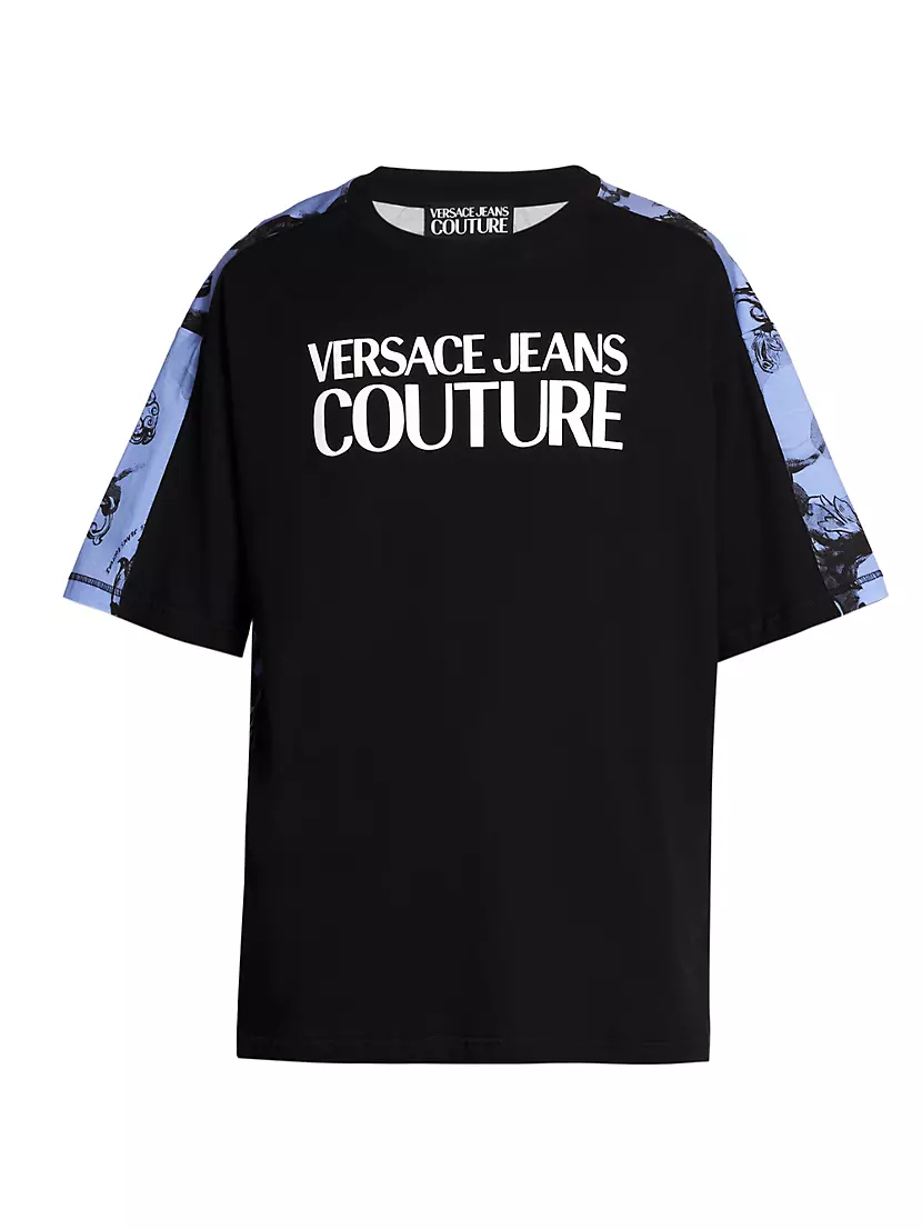 Хлопковая футболка оверсайз с декором в стиле барокко и логотипом Versace Jeans Versace Jeans Couture