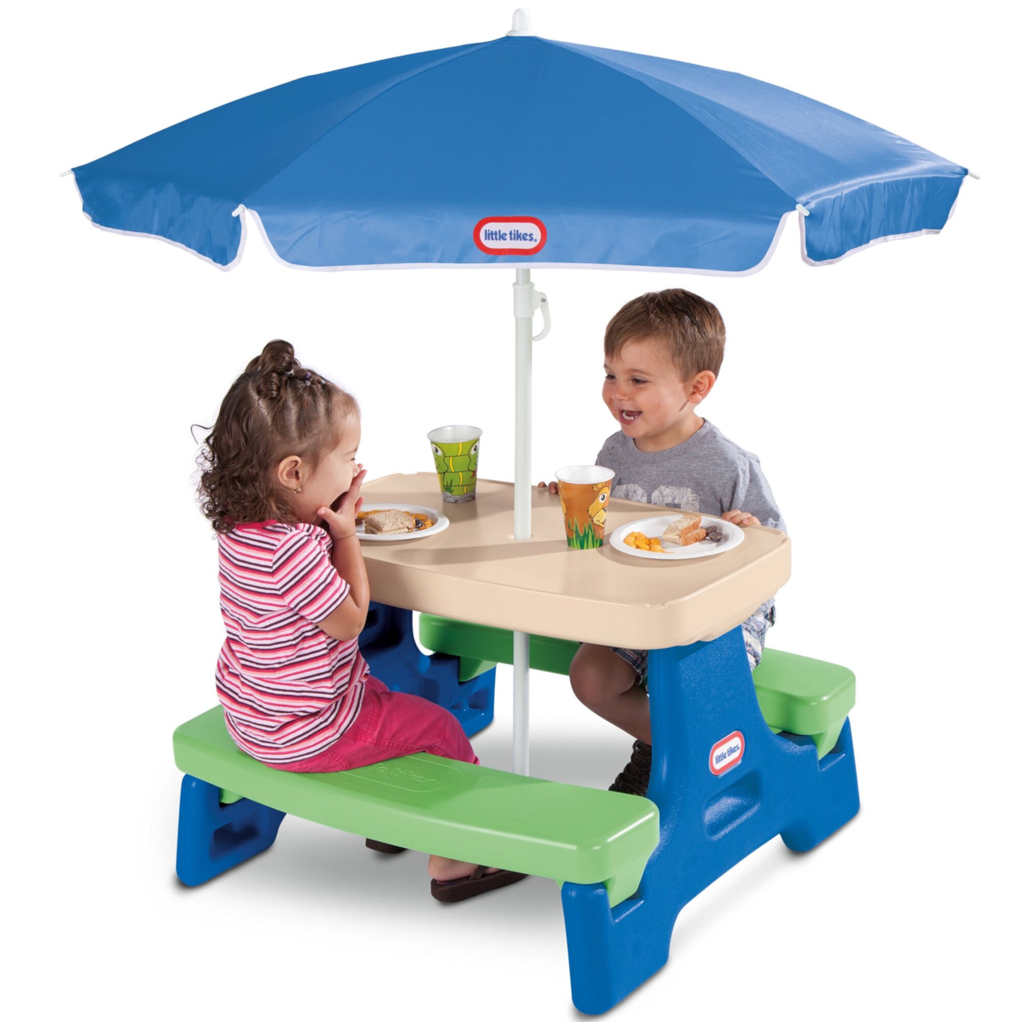 Little Tikes Easy Store Jr. Picnic Table with Umbrella, Blue & Green, Kids, Boys and Girls Little Tikes