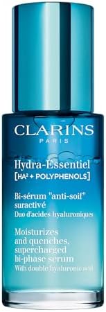 Clarins Hydra-Essentiel Bi-Phase Face Serum | Intense Hydrating Serum| 60 Seconds to Plumper Skin* | 24H Hydration* | Double Dose Of Hyaluronic Acid | Lightweight | All Skin Types | 1 Fl Ounce Clarins