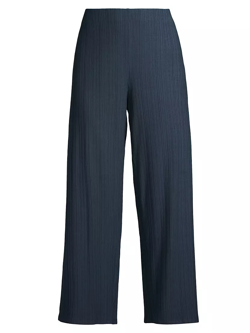 Rib-Knit Cropped Wide-Leg Pants Eileen Fisher