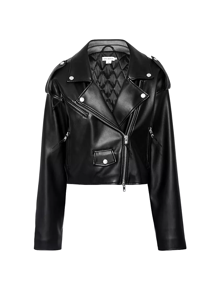 Женская Кожаная куртка и косуха Good American Faux-Leather Cropped Moto Jacket Good American