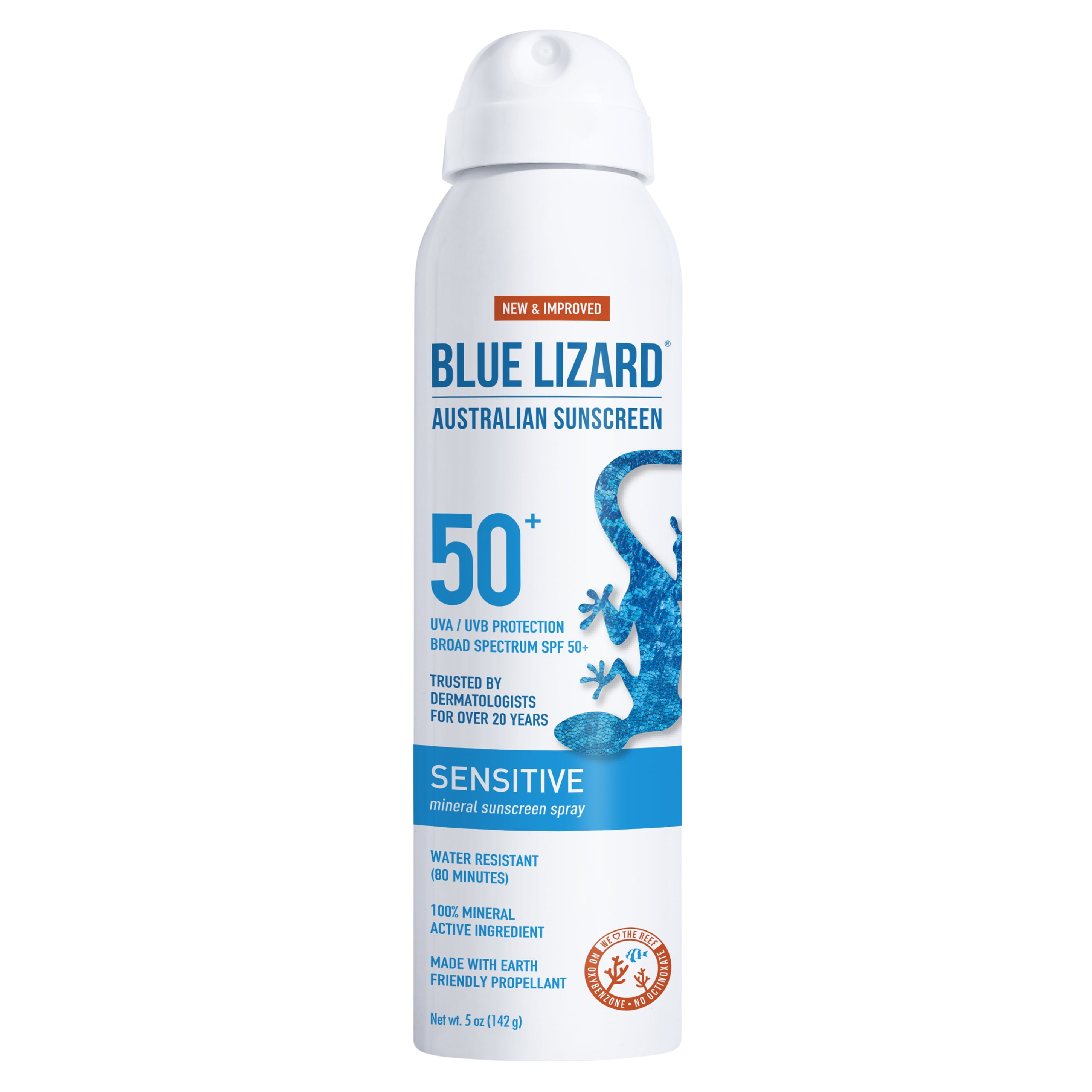 BLUE LIZARD Mineral Sunscreen Sensitive SPF 50+ Spray, 5 Ounce Blue Lizard