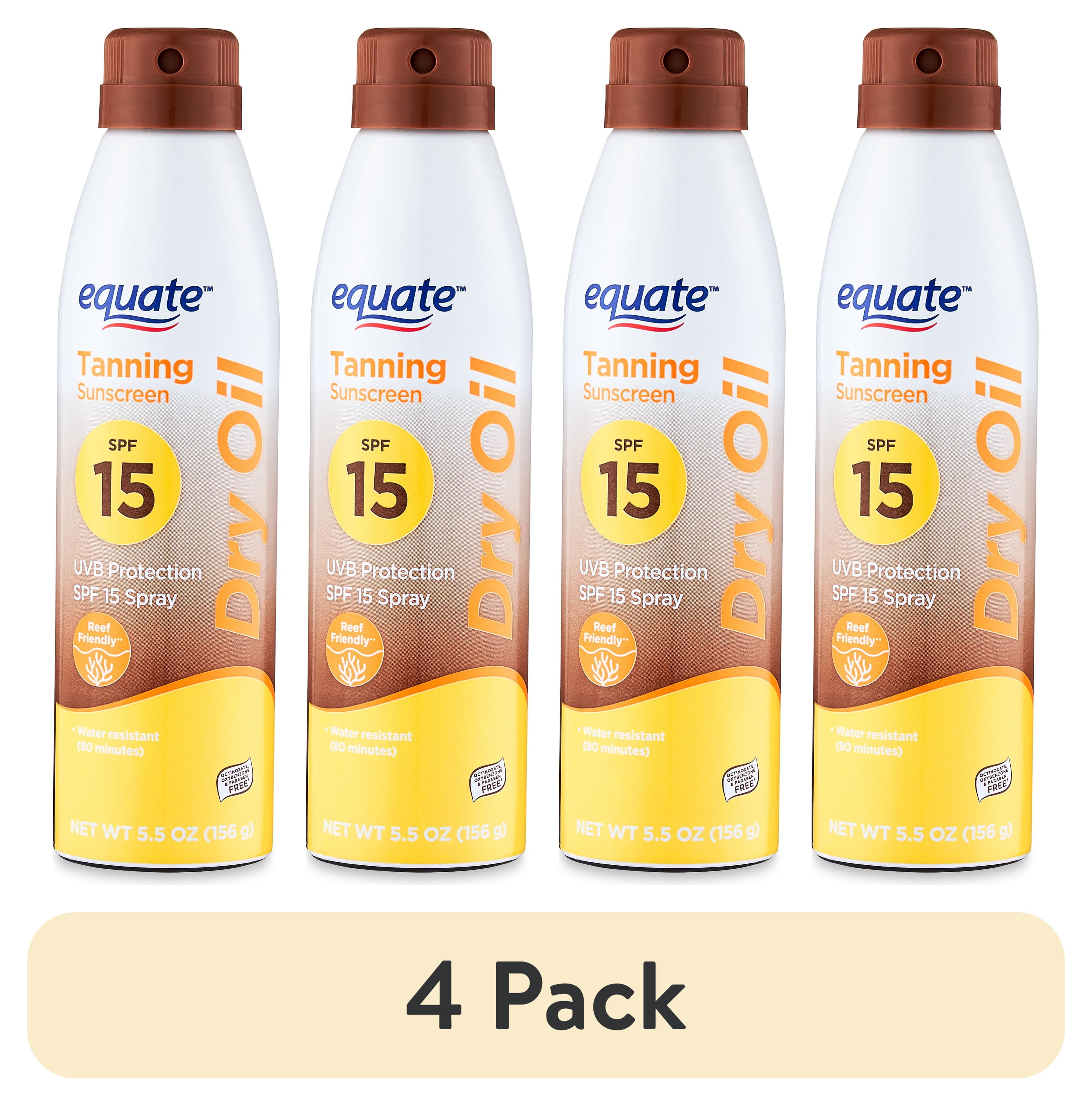 (4 pack) Equate Tanning Dry Oil Sunscreen, SPF 15, 5.5 oz Equate