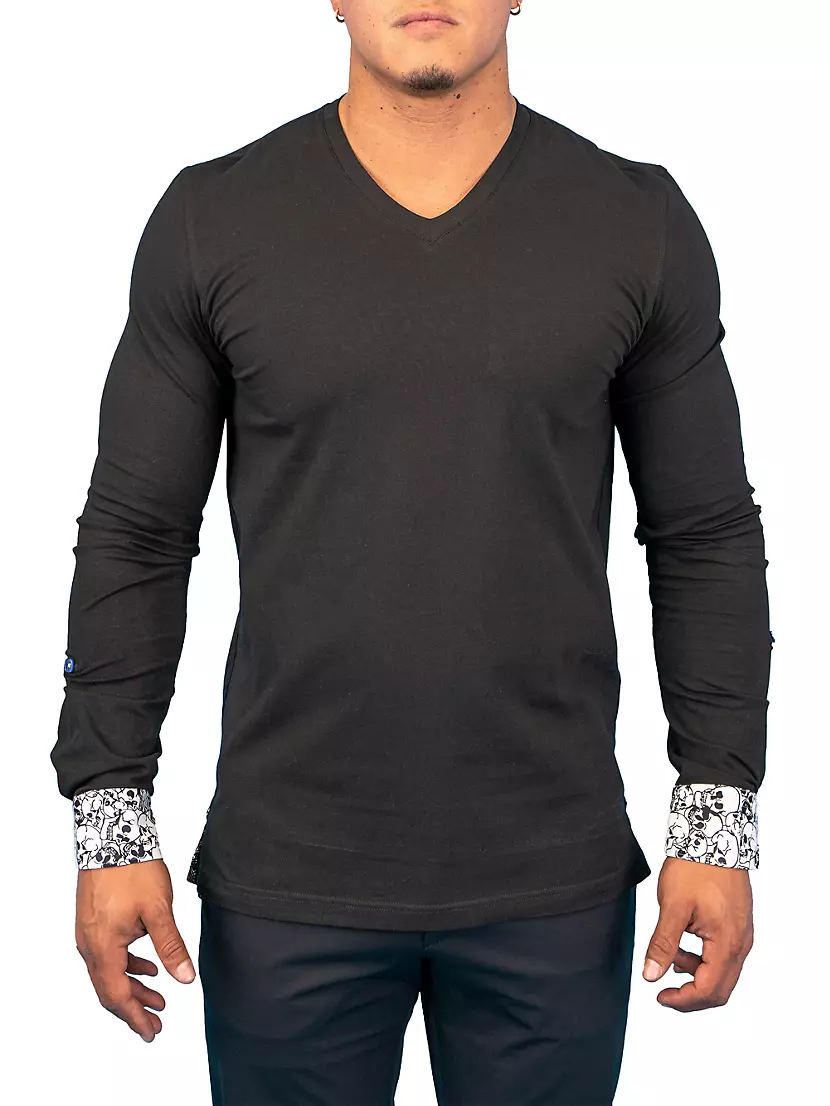 Мужской Лонгслив Maceoo V-Neck Edison Skull Cuff Maceoo