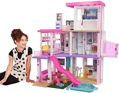 Кукольный домик Barbie DreamHouse, высота 109 см, ширина 104 см, более 75 элементов мебели, 10 игровых зон, лифт для колясок Barbie