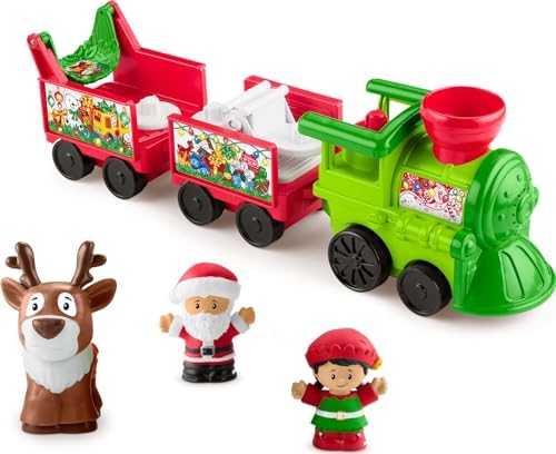 Fisher-Price Little People Toddler Toy Musical Christmas Train with Santa Elf & Reindeer Figures for Pretend Play Kids Ages 1+ Years Fisher-Price