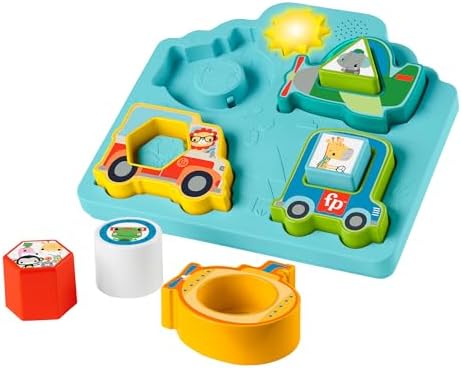 Fisher-Price Baby Sorting Toy Shapes & Sounds Vehicle Puzzle with Music & Lights for Fine Motor Play, Ages 9M+ Fisher-Price