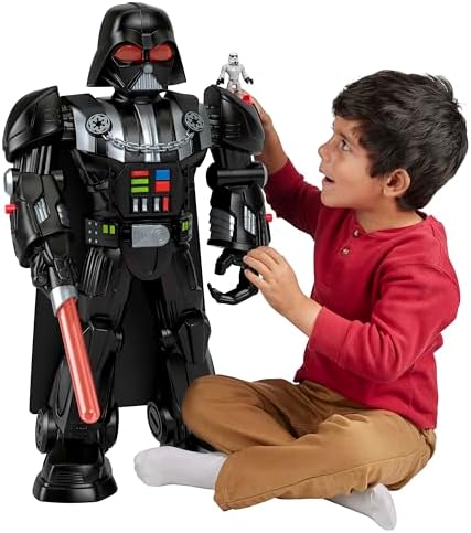 Fisher-Price Imaginext STAR WARS Darth Vader Bot 2+ Ft Tall Toy, Lights Sounds & Stormtrooper Metal Character Key for Kids Ages 3+ Years Mattel